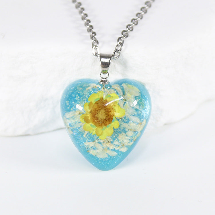 Wholesale 10pcs Small Star Flower Colorful Background Heart Shape Necklace